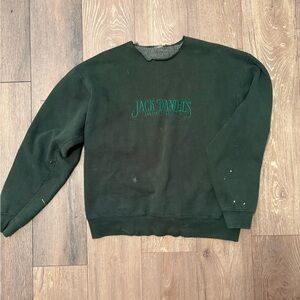 Distressed Jack Daniels Men's Dark Green Crewneck Sweater
